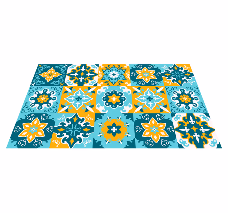 Alfombra hidraulica vinílica tonos azules y amarillos - TenVinilo