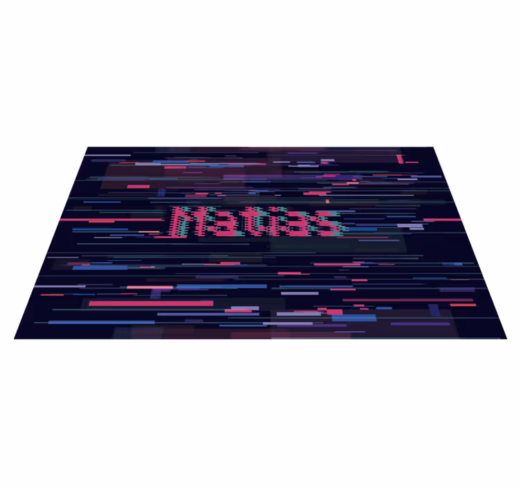 Alfombra vinílica moderna glitch con nombre - TenVinilo