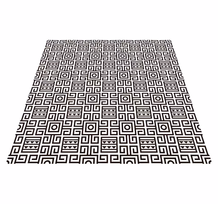 Alfombra vinílica cuadrada étnica blanca y negra - TenVinilo