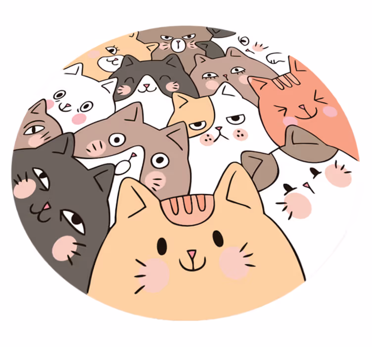 Alfombra vinilíca animales redonda infantil con gatos - TenVinilo