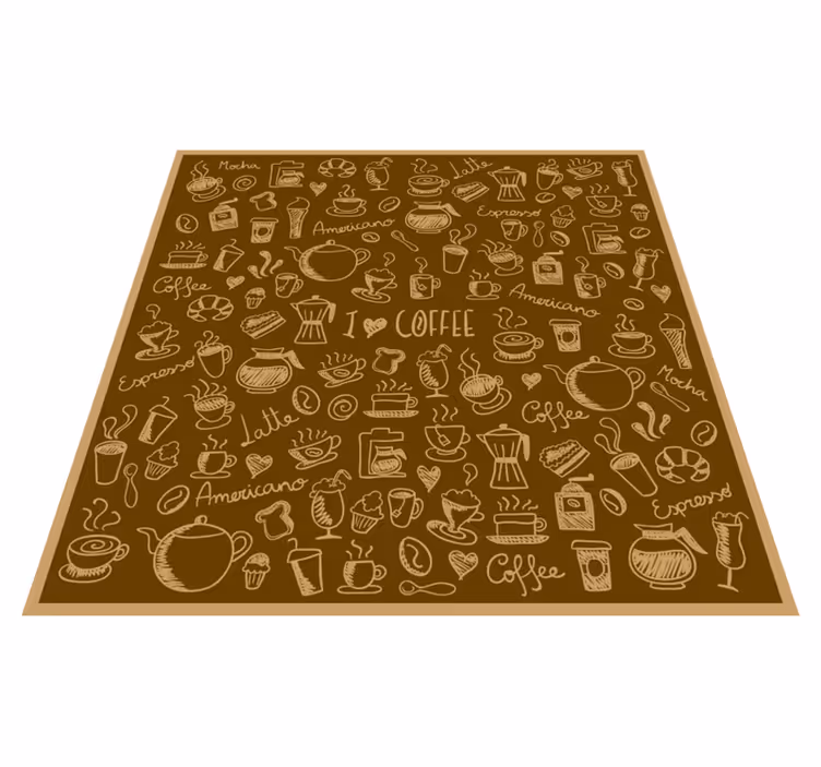 Alfombra vinilo cocina colección de garabatos de café - TenVinilo