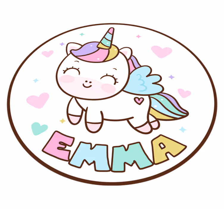 Alfombra vinílica de niña unicornio con nombre - TenVinilo