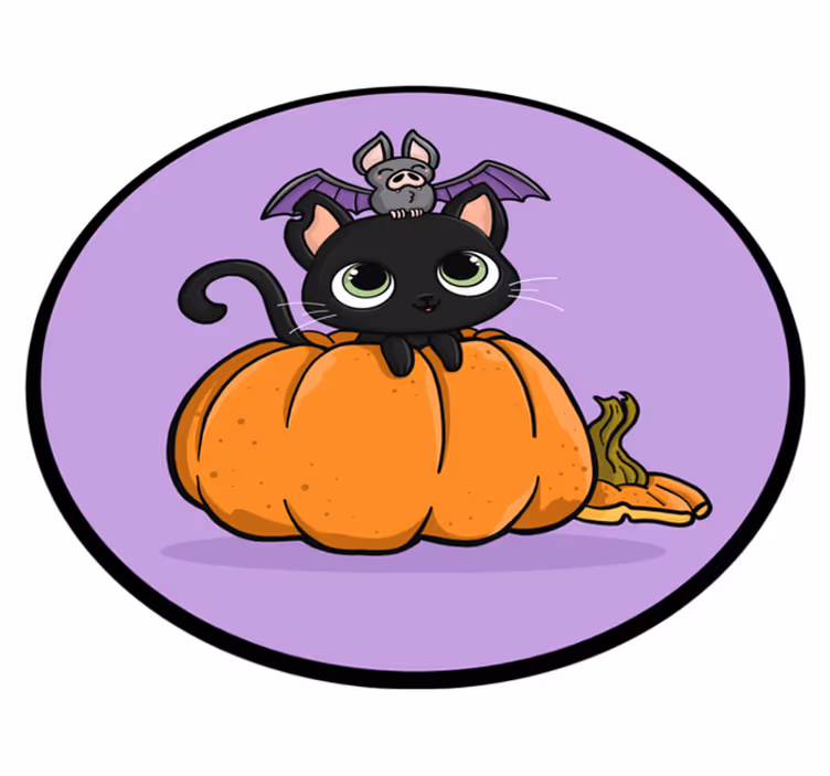 Alfombra vinílica halloween gato murciélago halloween - TenVinilo