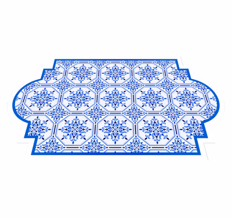 Alfombra hidráulica azulejos azules adornados - TenVinilo