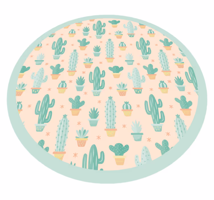 Alfombra vinílica infantil patrón circular de cactus - TenVinilo