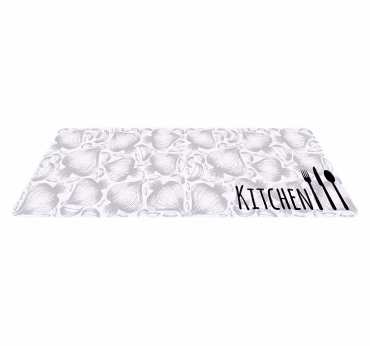 Alfombra vinílica cocina ajos y utensilios - TenVinilo