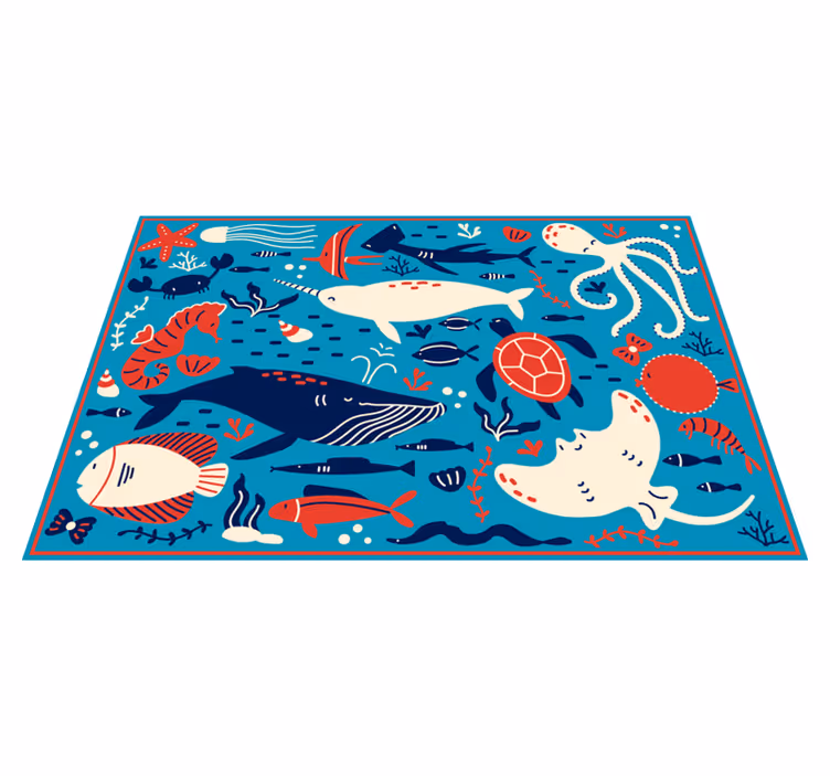 Alfombra vinílica animales collage de criaturas submarinas - TenVinilo