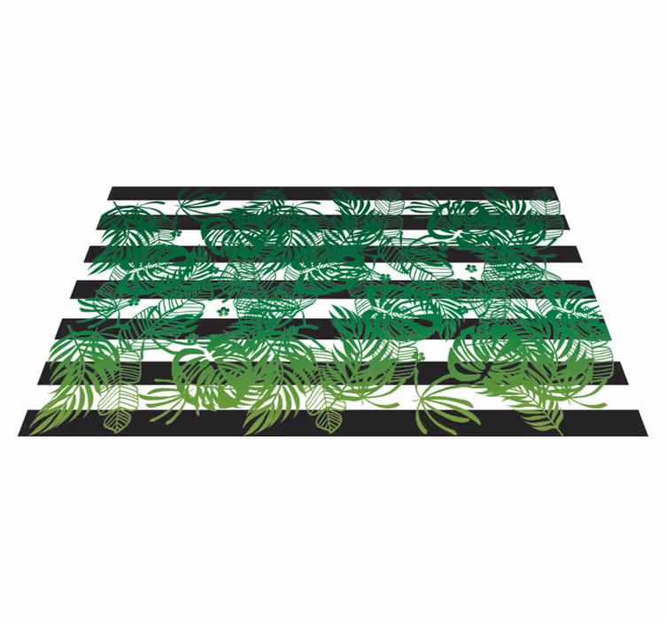 Alfombra vinilo rayas y hojas tropicales - TenVinilo