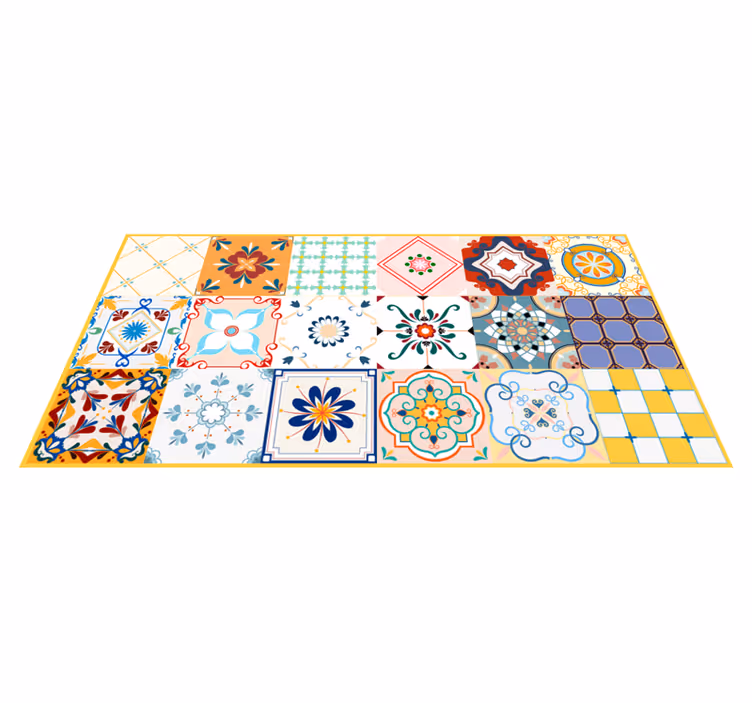 Alfombra hidráulica vinílica azulejos multicolor - TenVinilo
