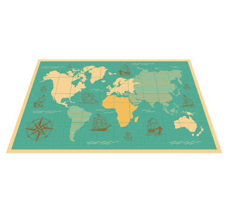 Alfombra vinílica mapamundi mapa de exploración náutica - TenVinilo