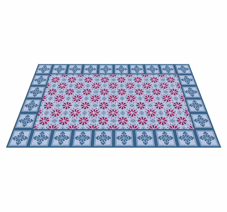 Alfombra pvc cocina azulejos azules y rosa - TenVinilo