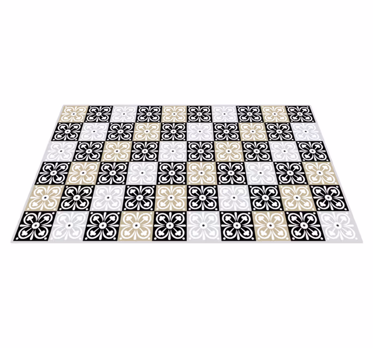 Alfombra vinílica cocina azulejos estampados adornados - TenVinilo