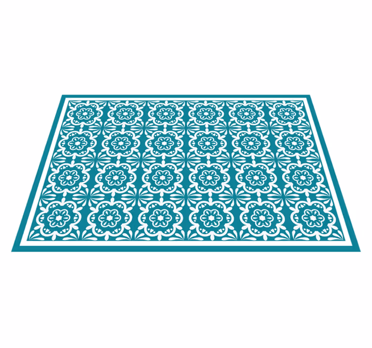 Alfombra vinilo cocina diseño floral verde azulado - TenVinilo