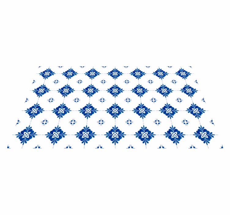 Alfombra hidráulica vinílica azulejos blancos y azules - TenVinilo
