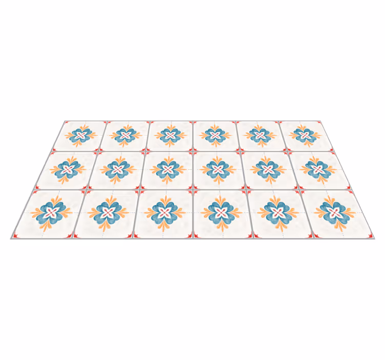 Alfombra hidráulica motivo de azulejos florales - TenVinilo