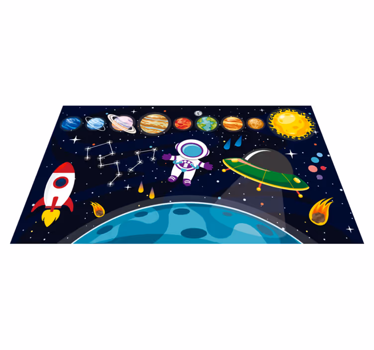 Alfombra vinílica infantil astronauta y planetas - TenVinilo