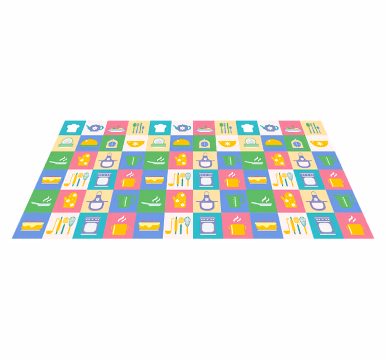Alfombra vinilo cocina iconos de cocina coloridos - TenVinilo