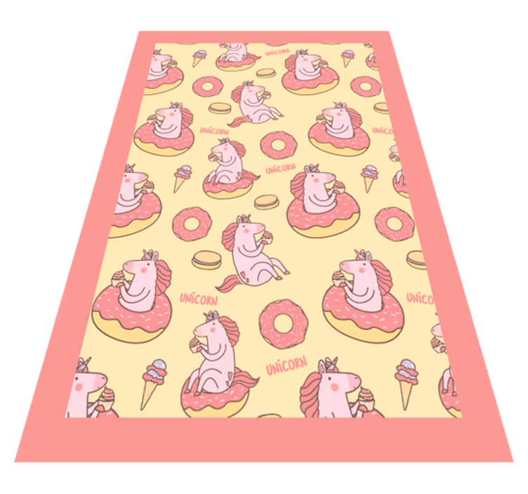 Alfombra vinílica infantil patrón de donut unicornio - TenVinilo