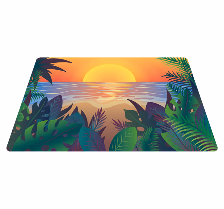 Alfombra vinílica naturaleza retro amanecer océano - TenVinilo