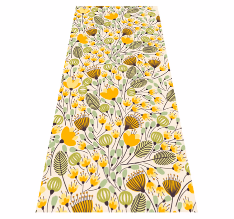 Alfombra vinilo pasillo vintage patrón floral amarillo - TenVinilo