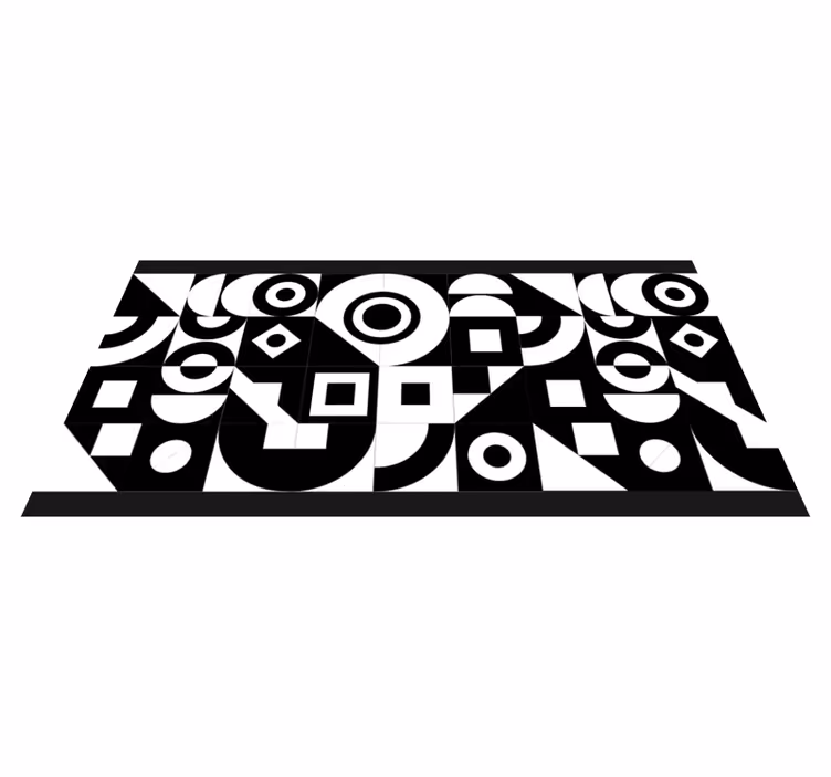 Alfombra vinilo pasillo geométrica blanca y negra - TenVinilo