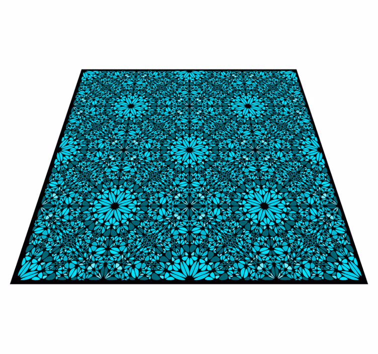 Alfombra vinílica turquesa arreglo floral geométrico - TenVinilo