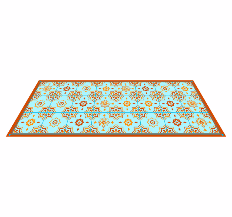 Alfombra hidráulica vinílica azulejos Mosaico naranja y azul - TenVinilo