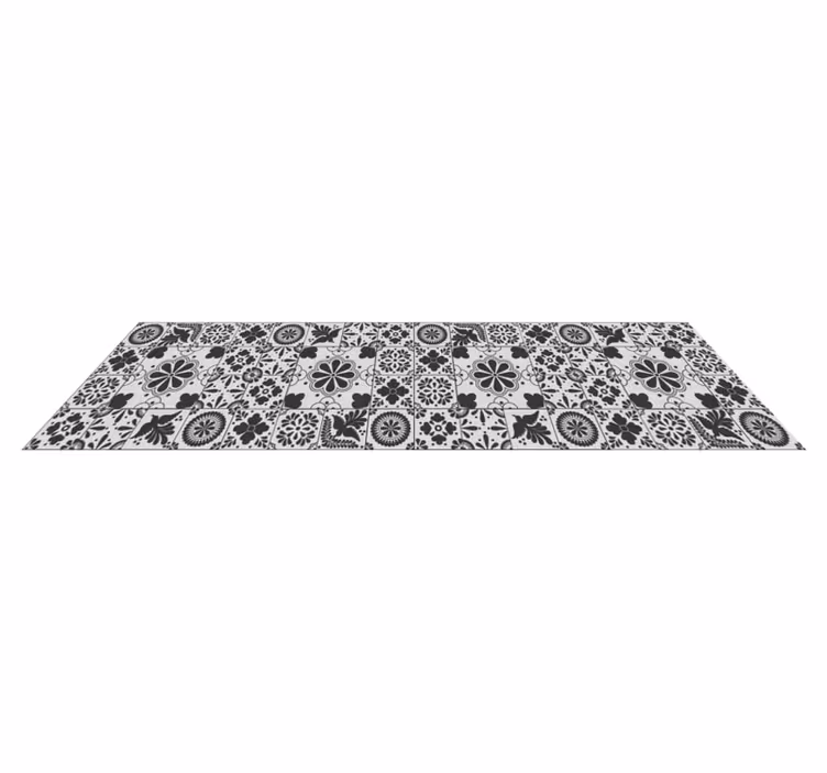 Alfombra vinílica cocina azulejos negros y crema - TenVinilo