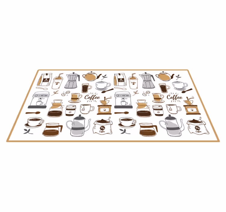 Alfombra pvc cocina elementos esenciales del café - TenVinilo