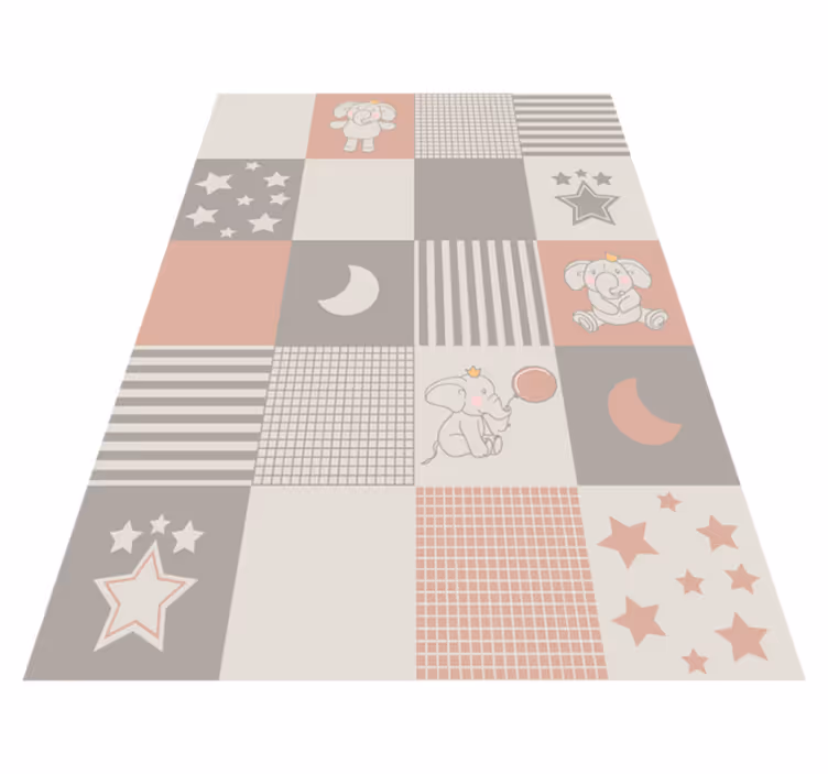 Alfombra vinílica infantil elefante patchwork parque - TenVinilo