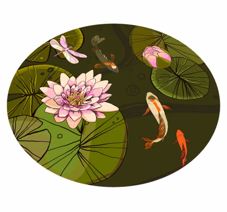 Alfombra vinílica flores ilustración de fauna acuática - TenVinilo