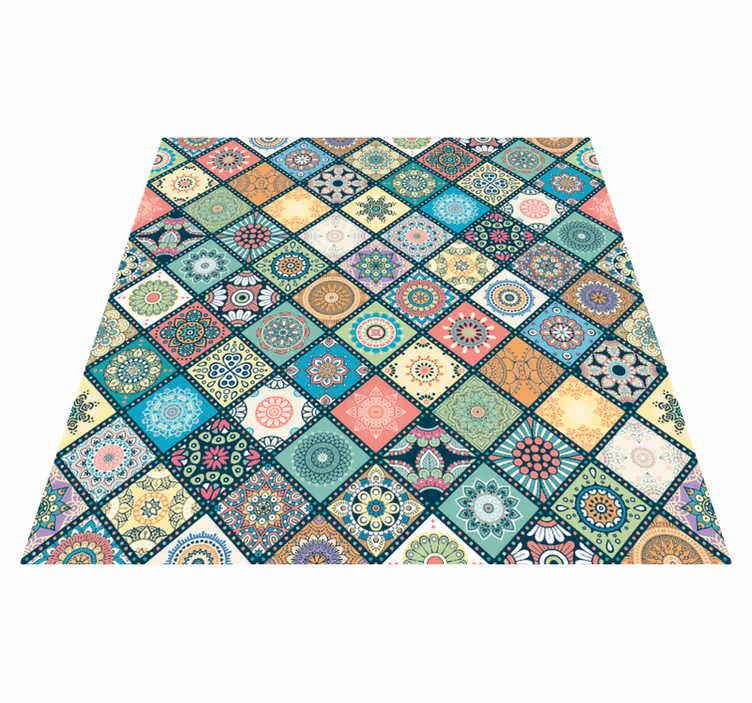 Alfombra vinílica comedor hidráulica azulejos mandala - TenVinilo