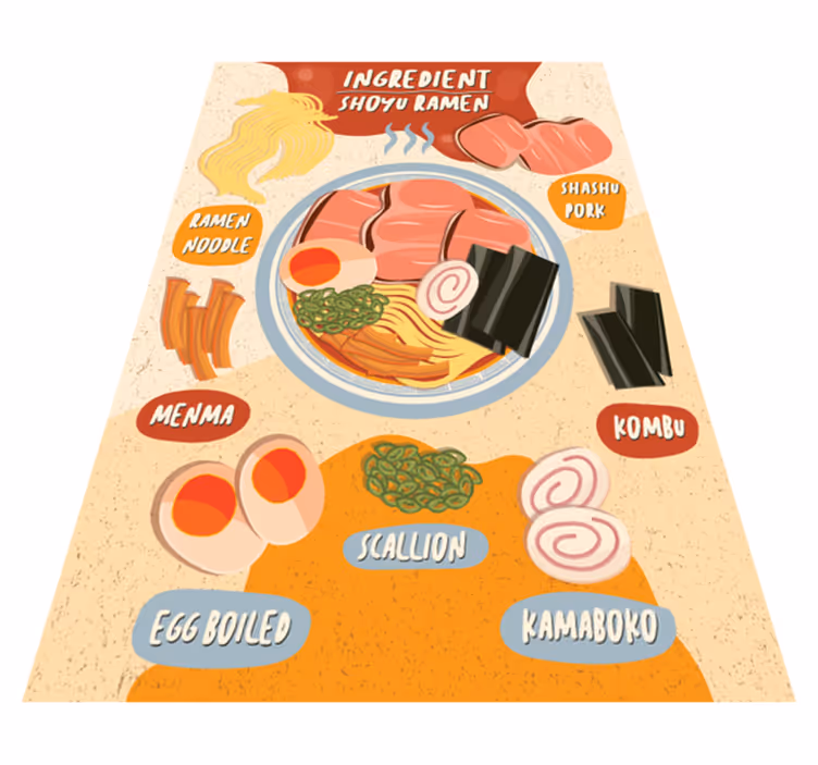 Alfombra vinilo cocina exhibición de ingredientes de ramen - TenVinilo