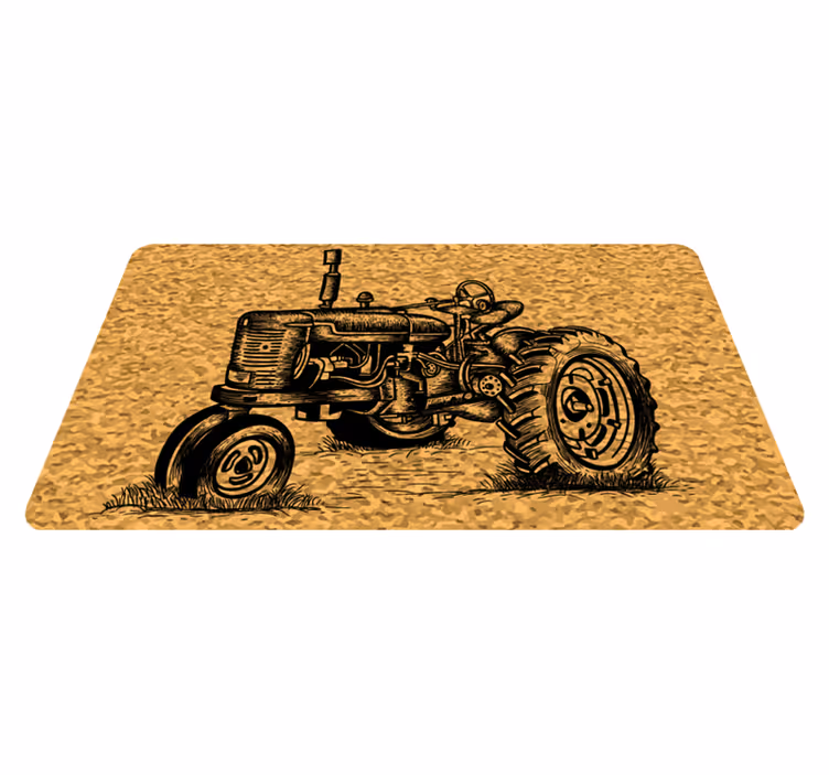 Alfombra vinílica vintage ilustración de tractor  - TenVinilo