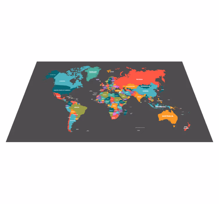 Alfombra vinílica mapamundi mapa colorido - TenVinilo