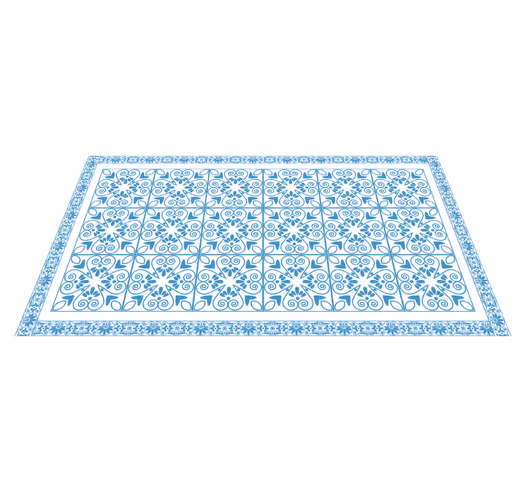 Alfombra vinílica cocina azulejos azules ornamentales - TenVinilo
