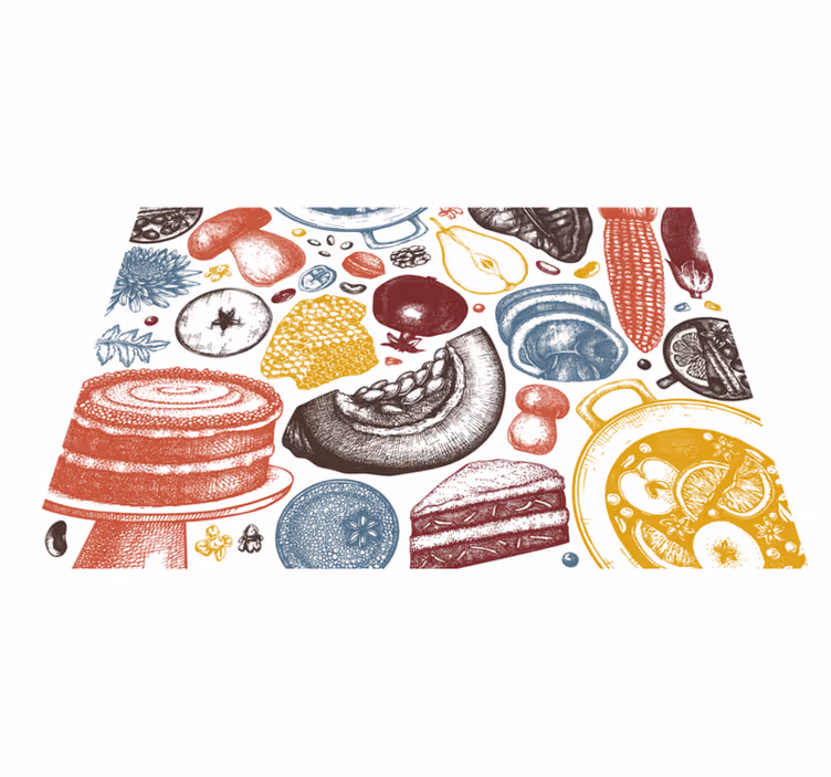 Alfombra vinilo cocina ilustraciones culinarias - TenVinilo
