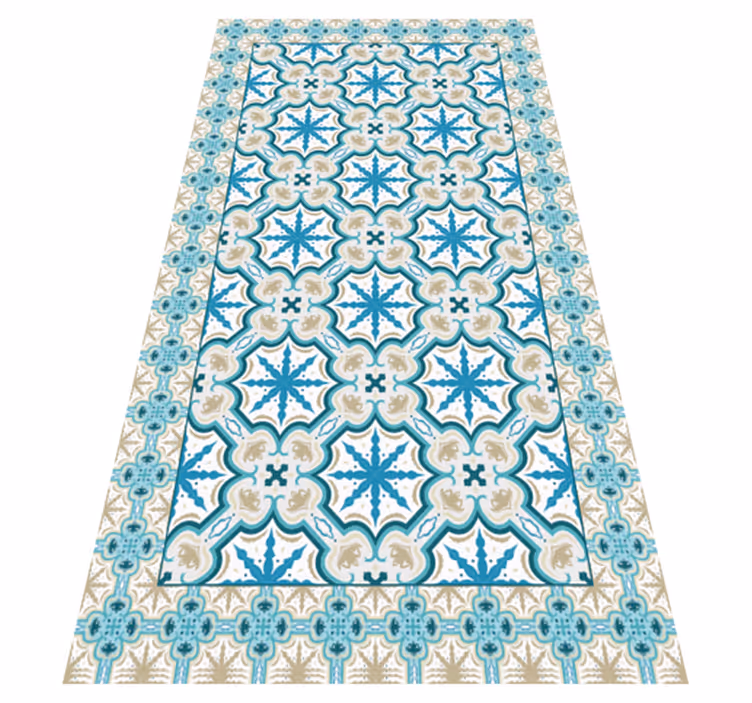 Alfombra hidráulica vinílica estampado botánico azul - TenVinilo