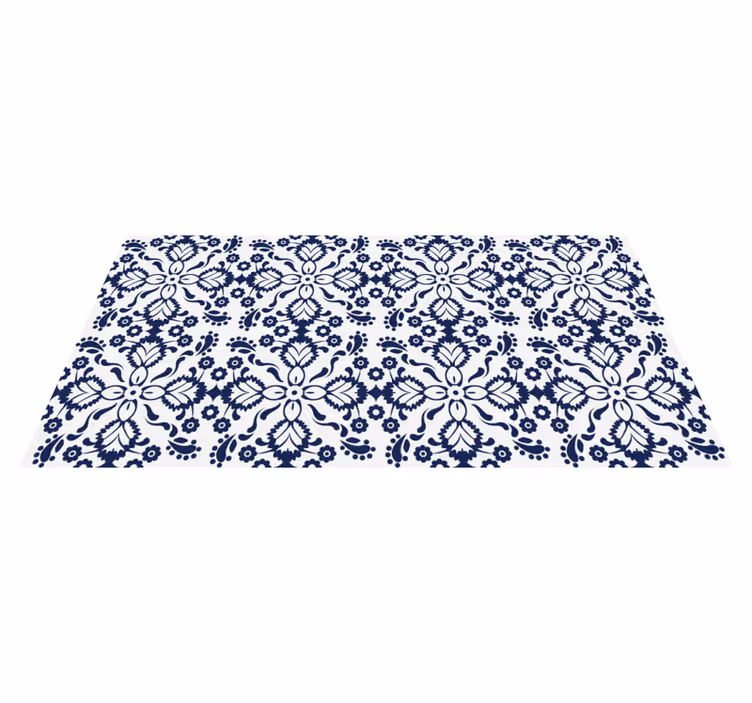 Alfombra hidráulica vinílica diseño floral azul y blanco - TenVinilo