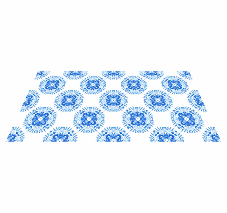 Alfombra vinílica mosaico elementos de flor azul - TenVinilo
