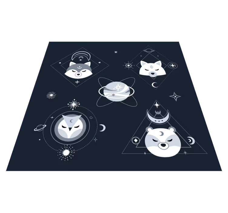 Alfombra vinílica infantil caras de animales cósmicos - TenVinilo