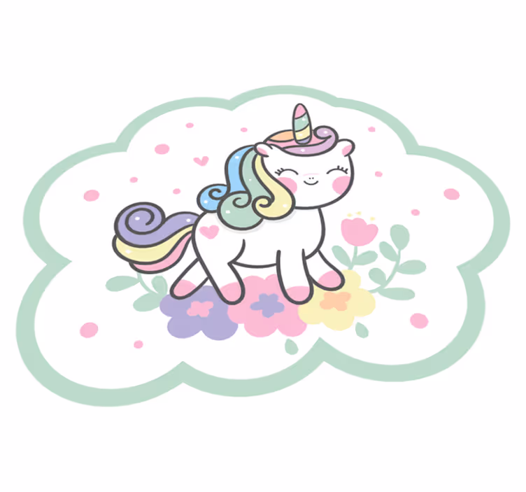 Alfombra vinílica infantil linda ilustración de unicornio - TenVinilo