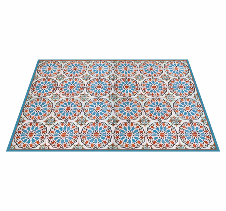 Alfombra vinílica cocina círculos azul vintage - TenVinilo