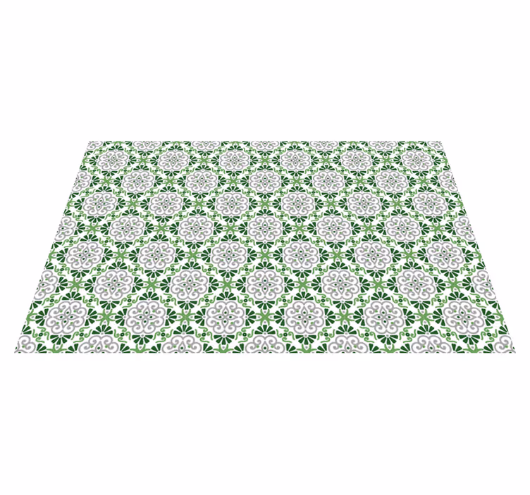 Alfombra vinílica cocina portuguesa flores verdes - TenVinilo