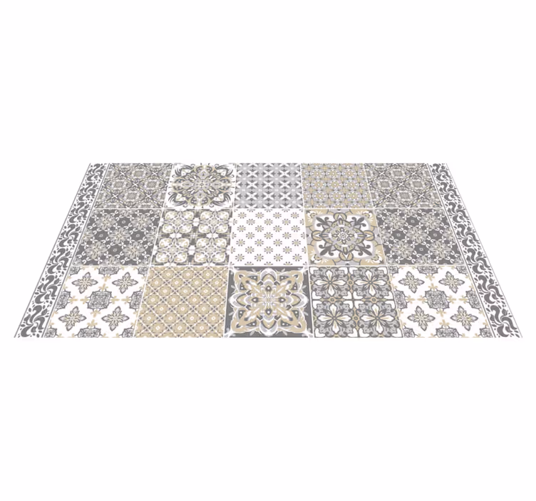 Alfombra vinílica cocina hidráulica patrón azulejos vintage - TenVinilo