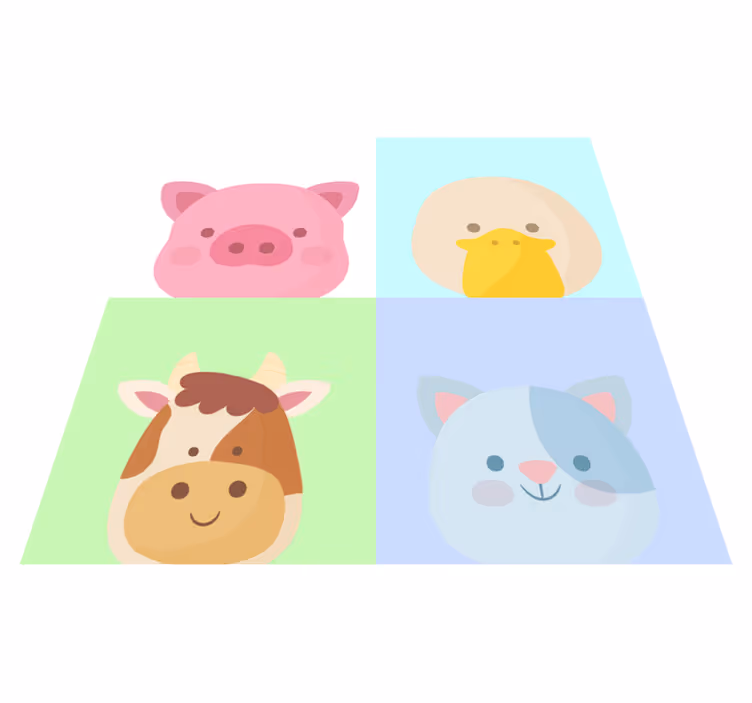 Alfombra vinílica infantil lindas caras de animales - TenVinilo