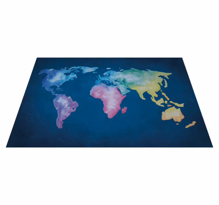 Alfombra vinílica mapamundi mapa del mundo en acuarela - TenVinilo