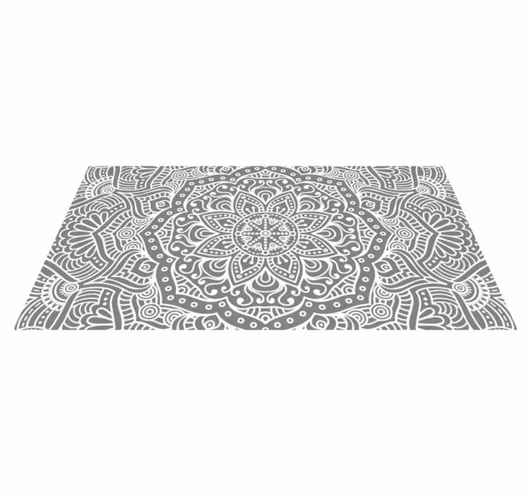 Alfombra vinílica mandala patrón gris adornado - TenVinilo