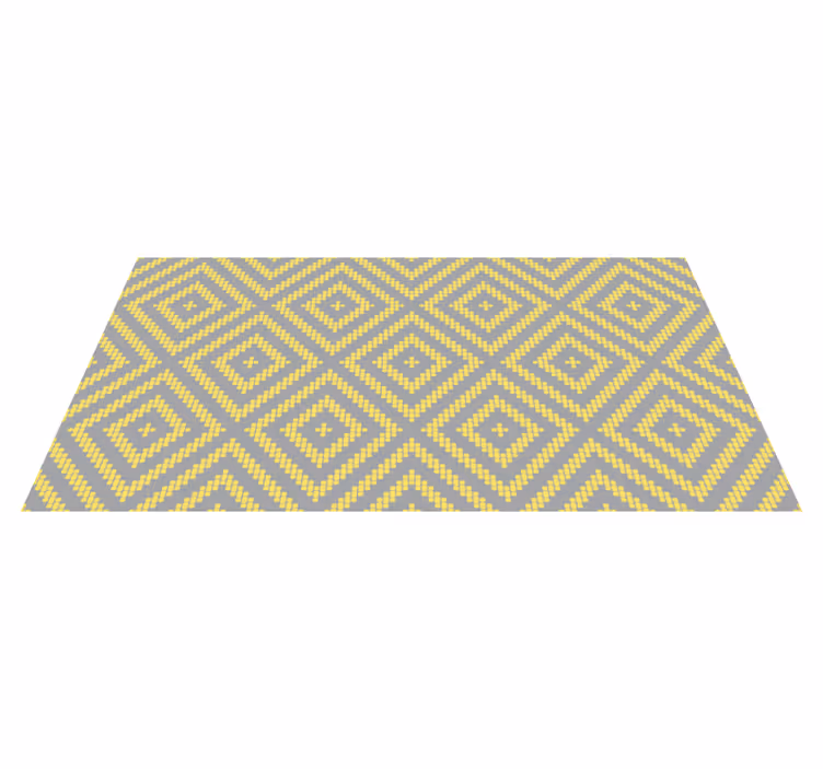 Alfombra vinílica geométrica patrón cuadrado amarillo y gris - TenVinilo
