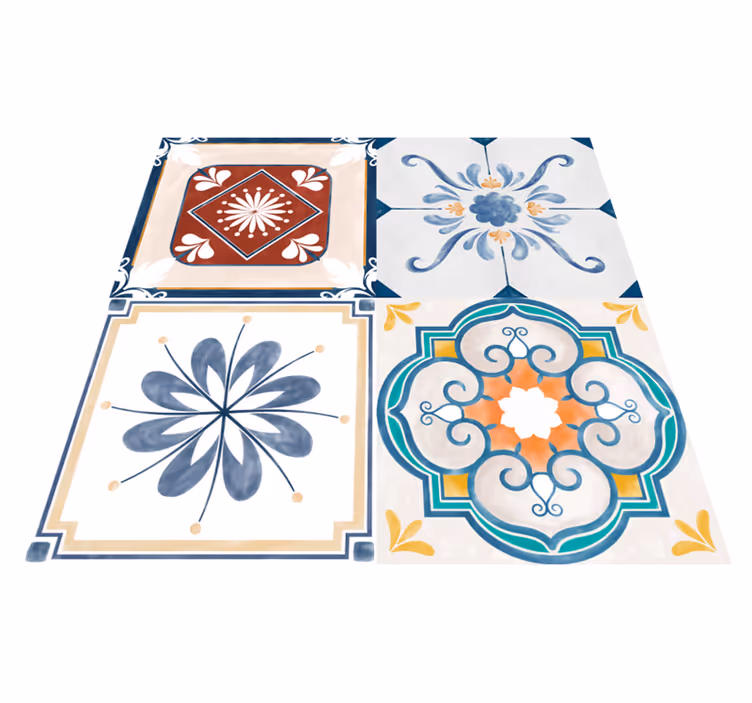 Alfombra hidráulica vinílica patrones geométricos coloridos - TenVinilo